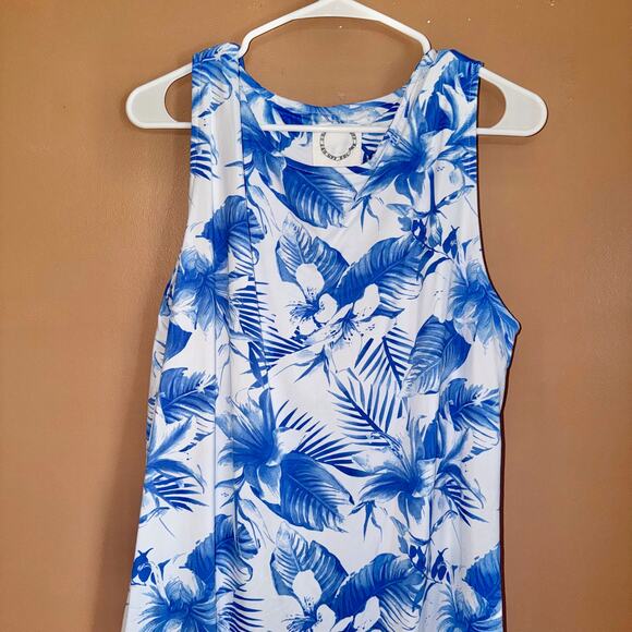 Women's Blue Floral Beach Coverall Maxi Dress - One Size - Picture 6 of 7